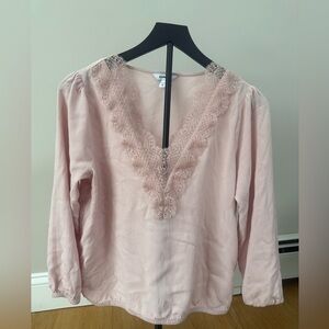 Express Pink Lace V-Neck Blouse